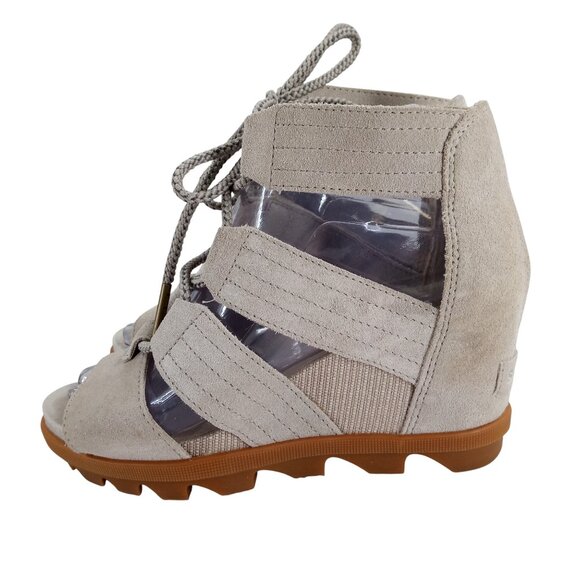 Sorel Joanie II Wedge Lace Up Leather Sandals Size 6.5 Beige Gladiator Kinetic - Picture 4 of 12